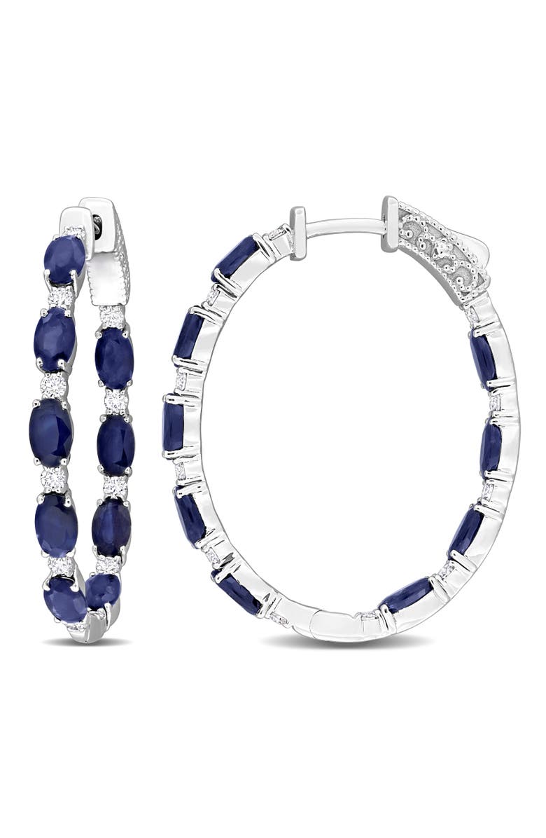 Julianna B. Blue Sapphire & Diamond Hoop Earrings 14K, Main, color, Sapphire