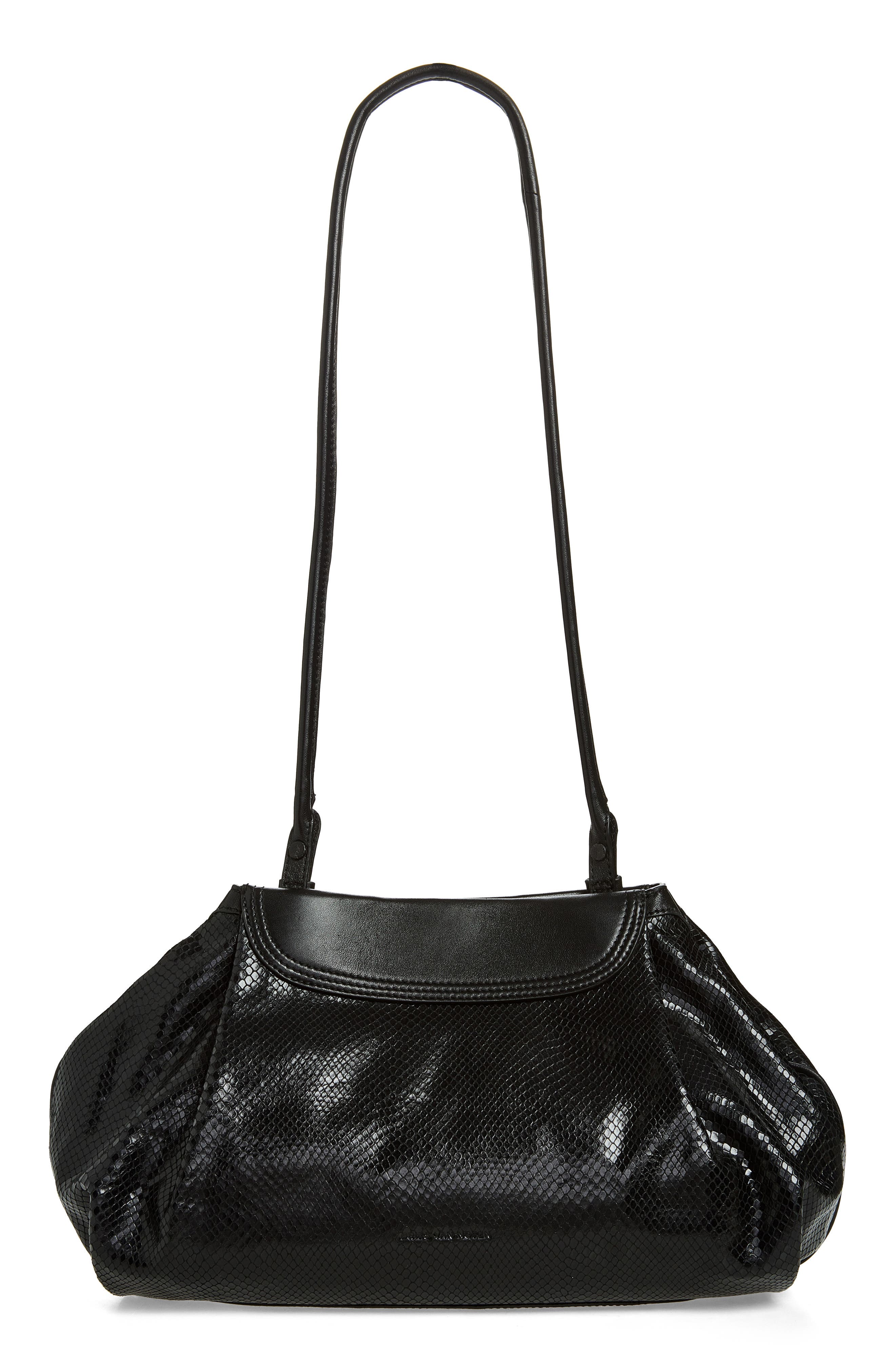 Elaphe Snake Embossed Leather Shoulder Bag, Alternate, color, BLACK 900