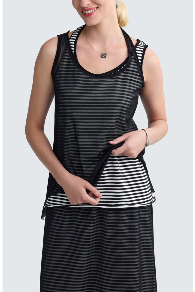Rivka Striped Mesh Top, Alternate, color, Black Strip
