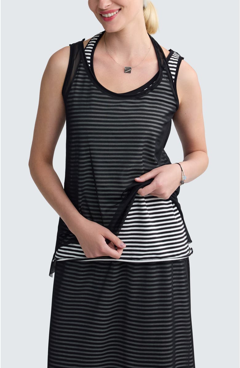 LUUKAA Rivka Striped Mesh Top, Alternate, color, Black Strip