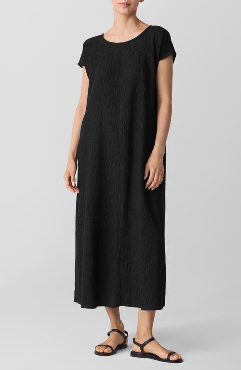 Eileen Fisher Short Sleeve Jacquard Maxi Dress (Regular & Petite)