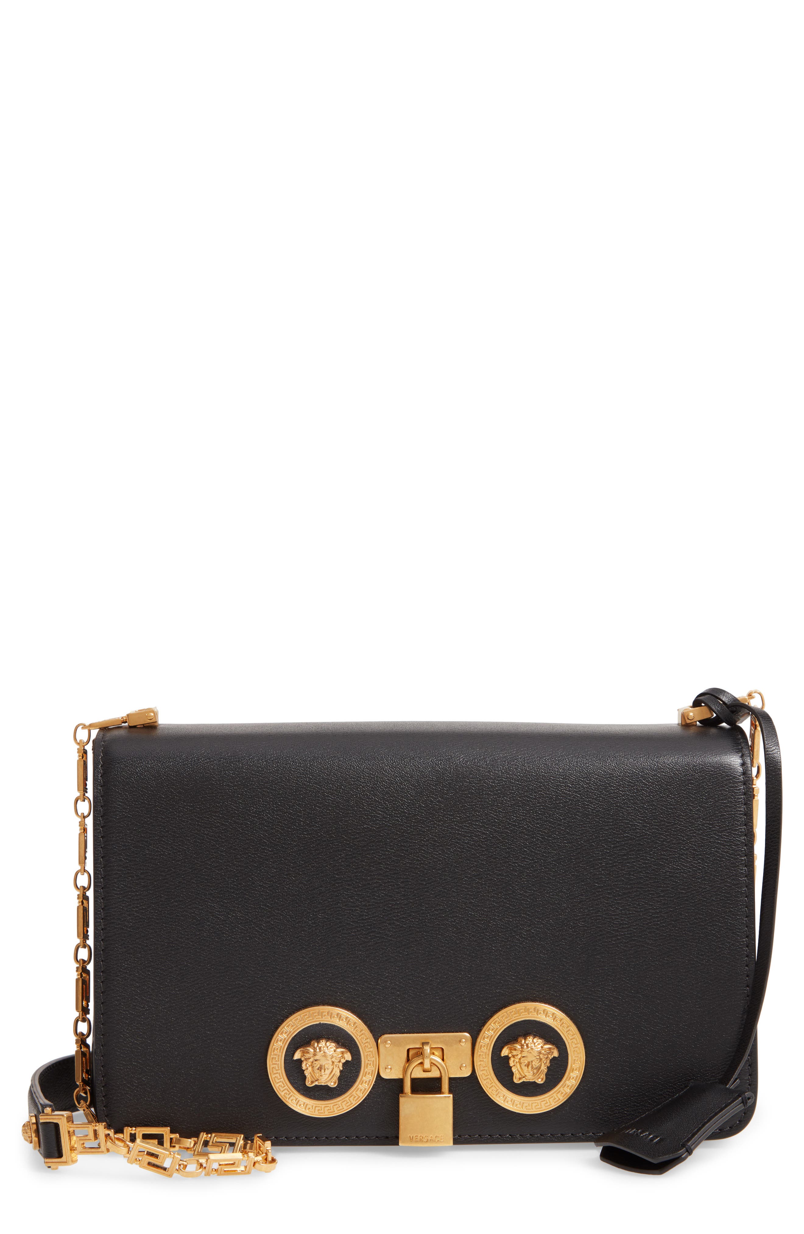 Versace Medium Icon Leather Shoulder Bag, Main, color, 