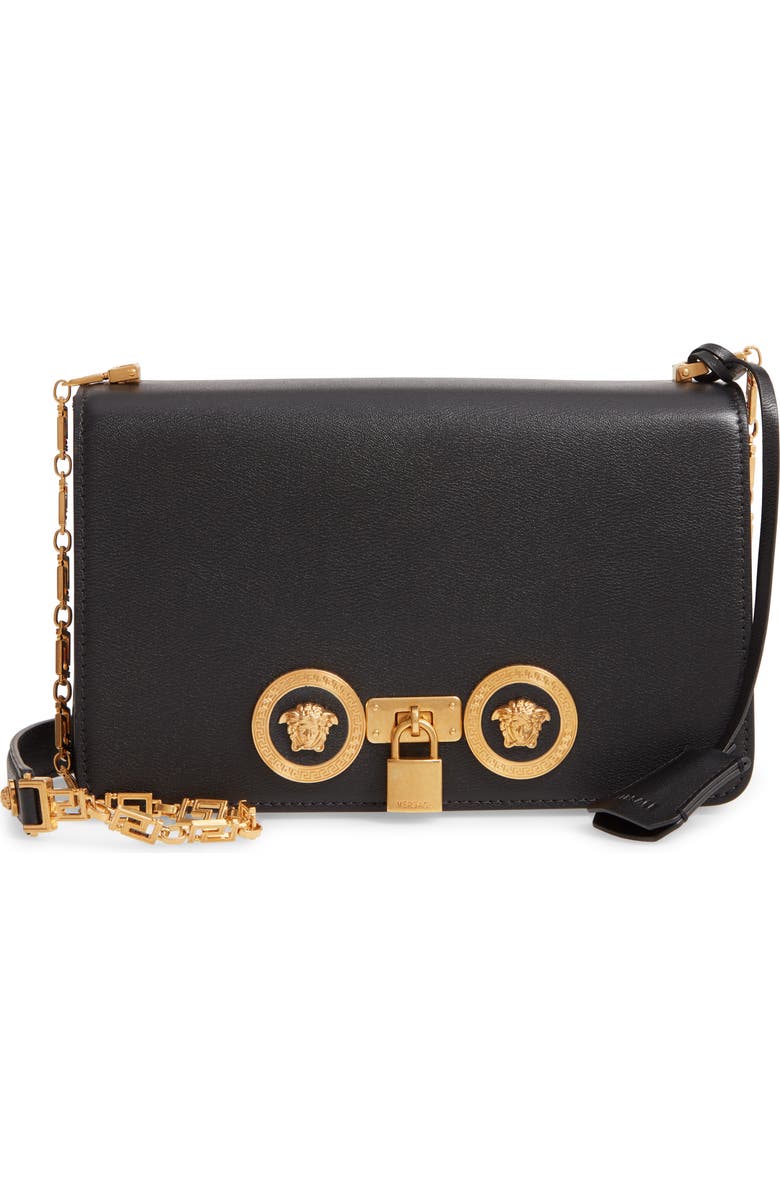 Versace Medium Icon Leather Shoulder Bag, Main, color,