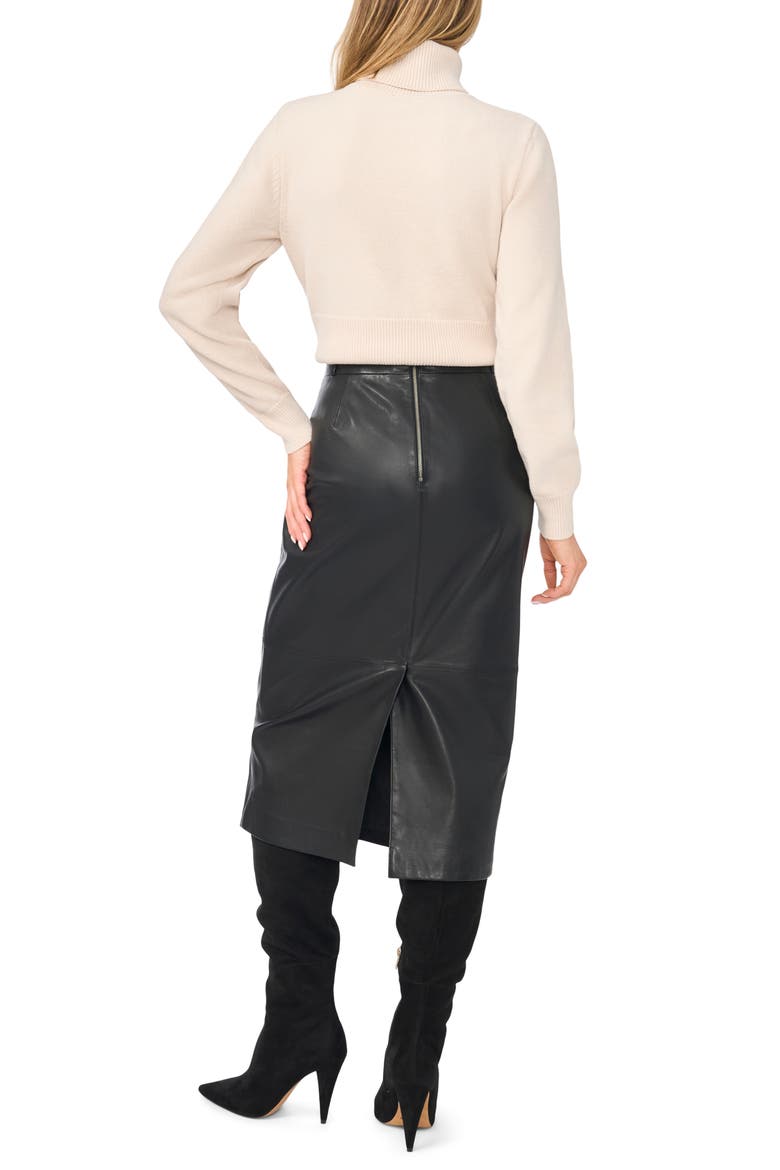 Salma Leather Midi Skirt, Alternate, color, RICH BLACK