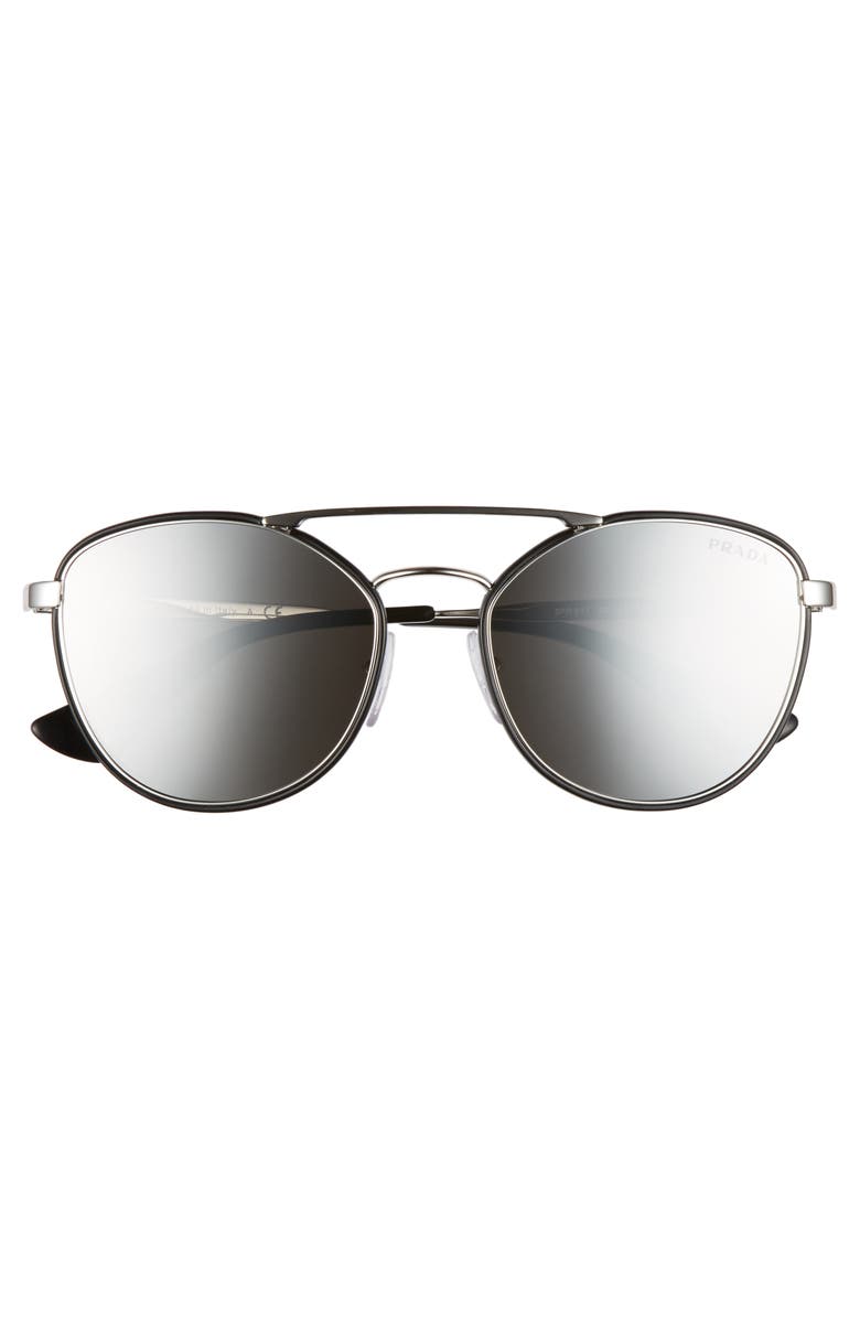 Prada 55mm Mirrored Aviator Sunglasses, Alternate, color, Blk Gry Mr