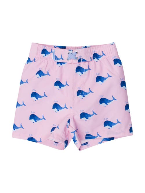 Ruggedbutts Toddler Boys Upf50+ Swim Trunks In Pink Whale Friends