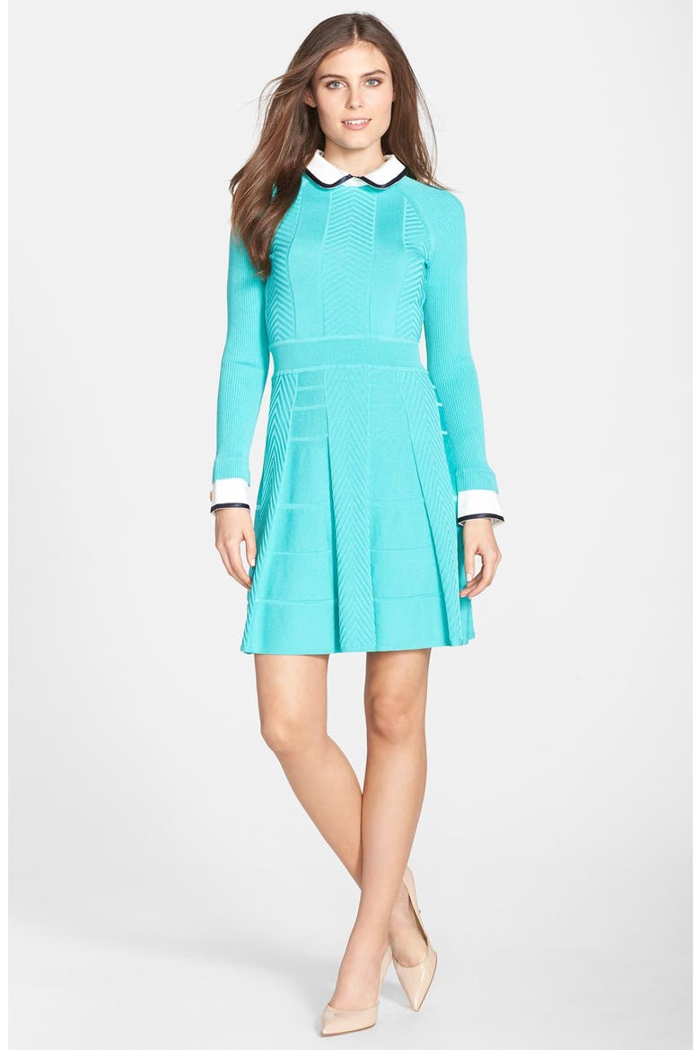'Nola' Textured Knit Fit & Flare Shirtdress, Alternate, color, AQUA CRUSH