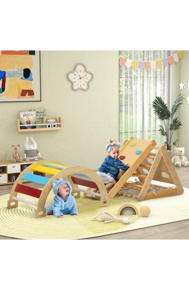 Qaba Pikler Triangle Set, 7 in 1 Indoor Toddler Climbing Toys, Montessori Set, Alternate, color, 