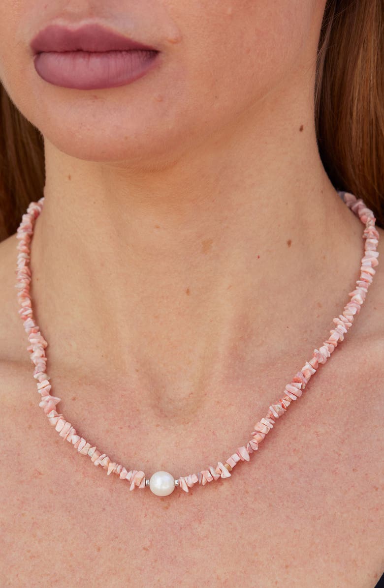 SAVVY CIE JEWELS Pink Opal & Freshwater Pearl Necklace, Alternate, color, Pink Opal/ Freshwater Pearl