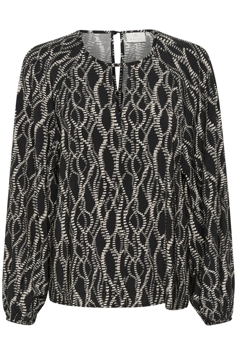 Kadunora Cutout Neck Casual Fit Blouse, Alternate, color, Black/Grey Graphic