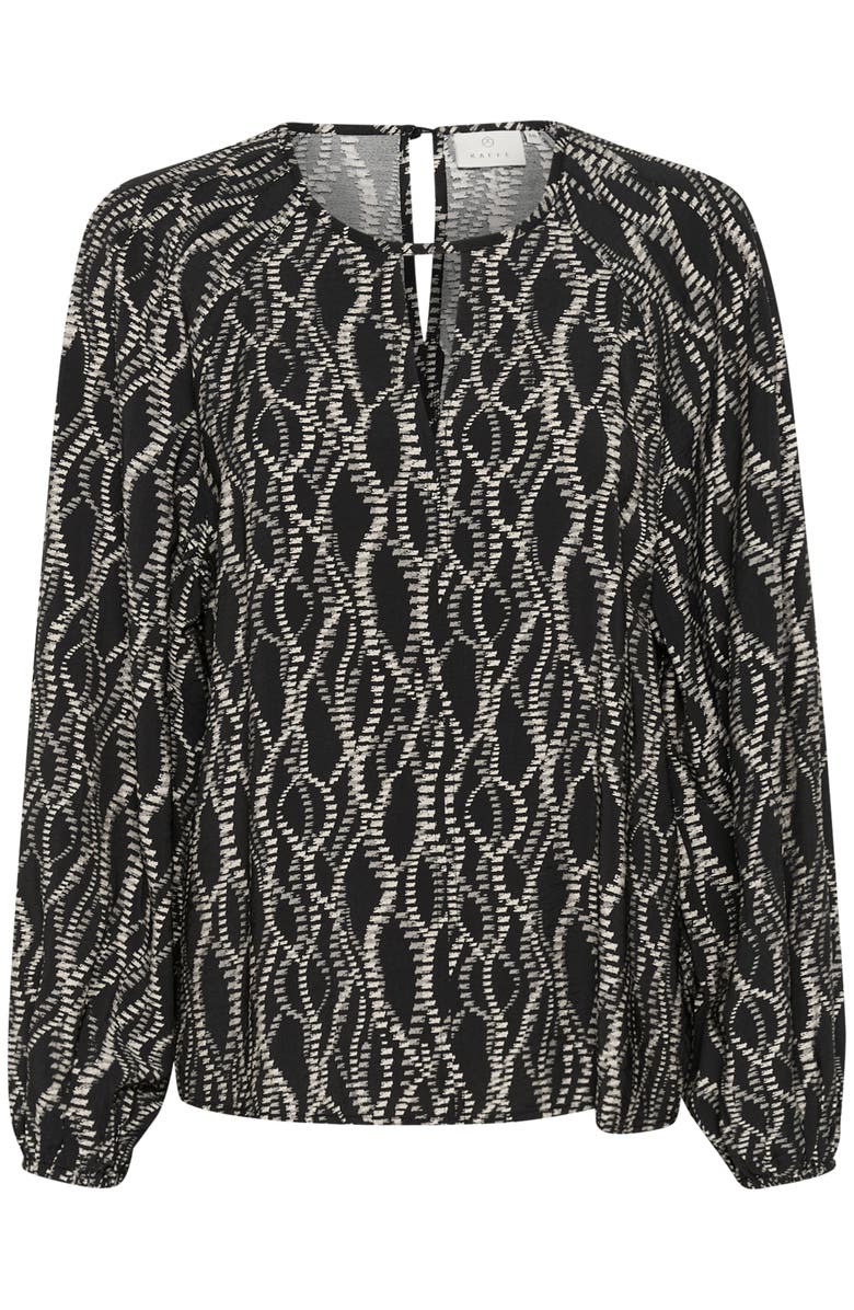 Kaffe Kadunora Cutout Neck Casual Fit Blouse, Alternate, color, Black/Grey Graphic