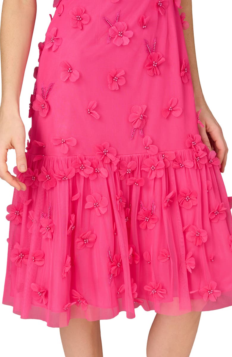 Aidan Mattox by Adrianna Papell Beaded Floral Appliqué Midi Cocktail Dress, Alternate, color,