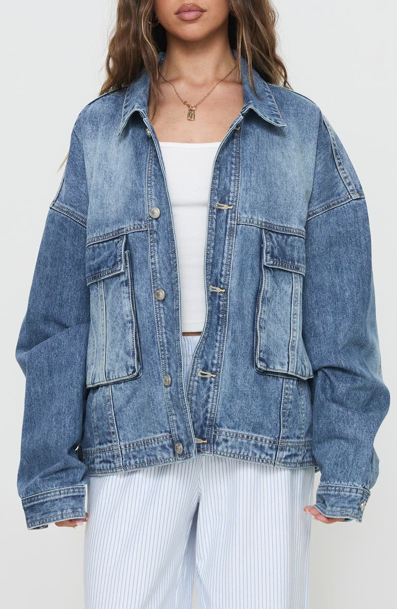 Princess Polly Kier Oversize Denim Jacket, Main, color, Blue