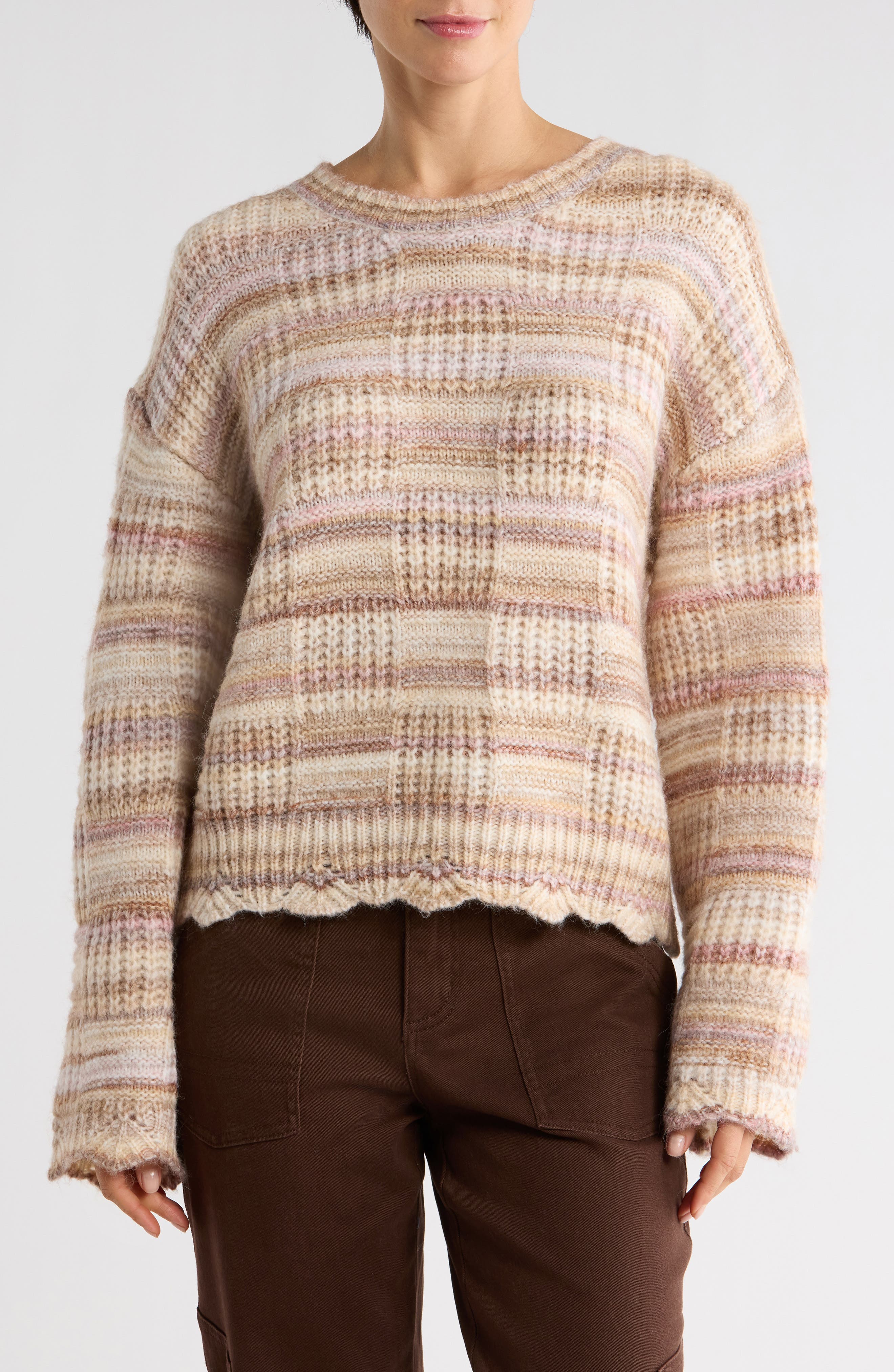 Bobeau Oversize Space Dye Stripe Sweater
