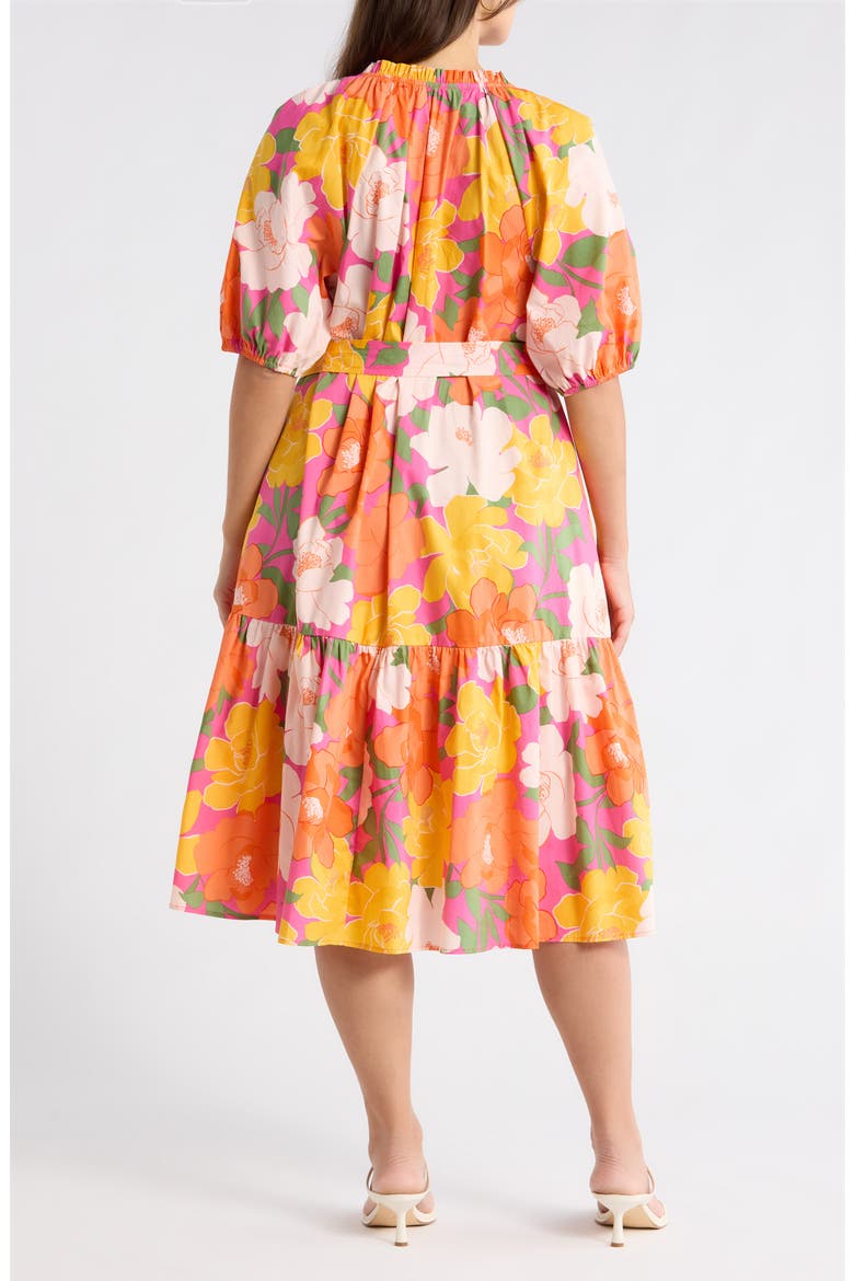 Milley Floral Wynette Tiered Midi Dress, Alternate, color, PINK-ORG-MUL