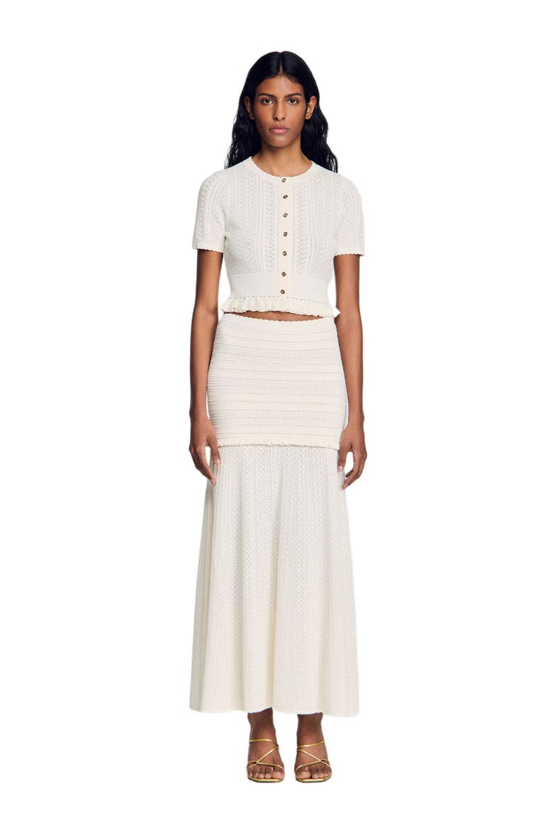 Pointelle knit maxi skirt, Alternate, color, Ecru