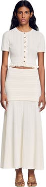 SANDRO Pointelle Knit Maxi Skirt