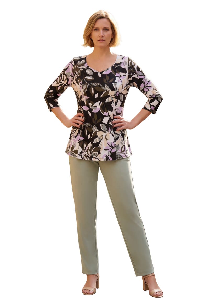 Knit Crepe Sweetheart Neckline Peplum Top, Main, color, GREEN MULTI FERNS