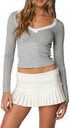 EDIKTED Shayni Lace Trim Long Sleeve Cotton T-Shirt