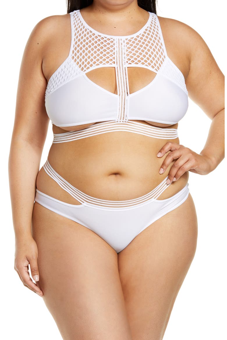Mesh & Strap Detail Bra & Briefs Set, Main, color, WHITE