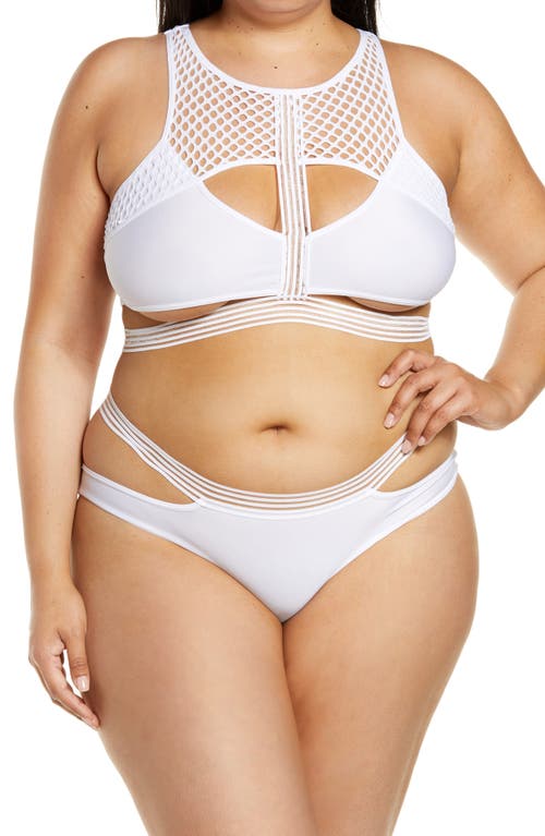 Coquette Mesh & Strap Detail Bra & Briefs Set in White 