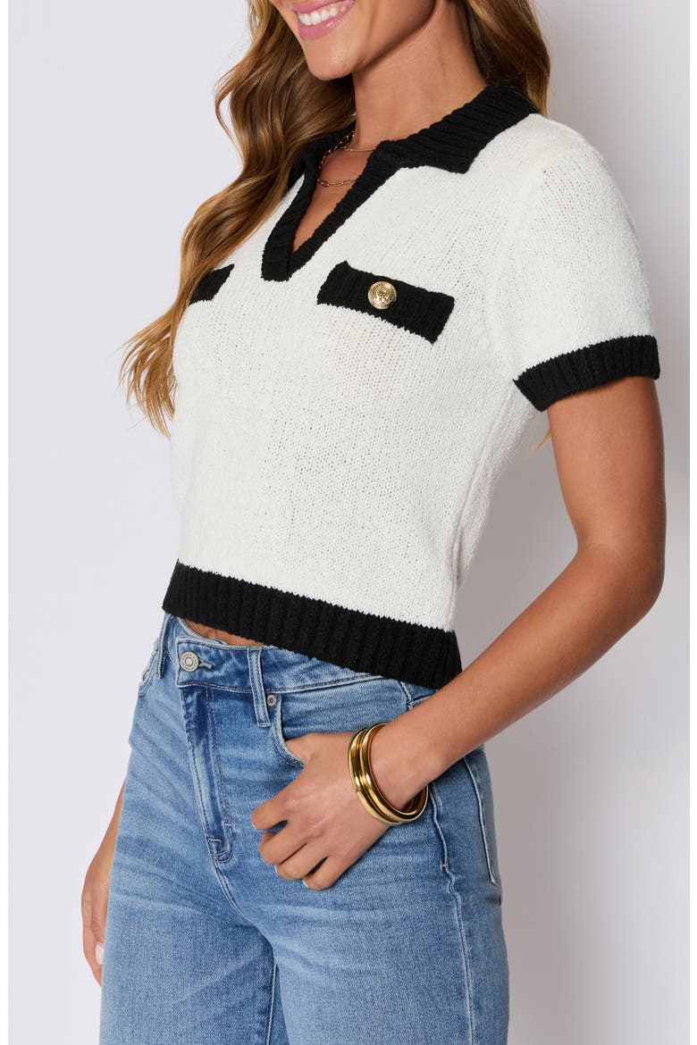 Contrast Trim Polo Sweater (Nordstrom Exclusive), Alternate, color, WHITE/ BLACK