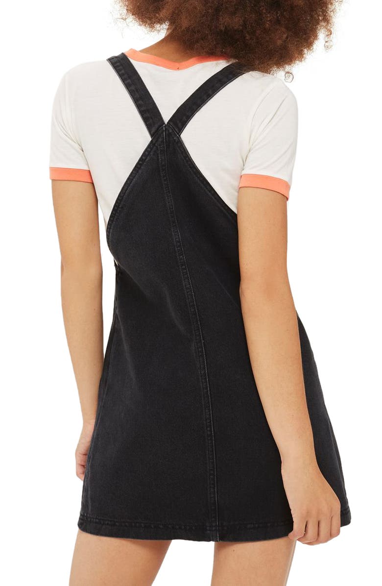 Topshop Denim Pinafore Dress, Alternate, color, 