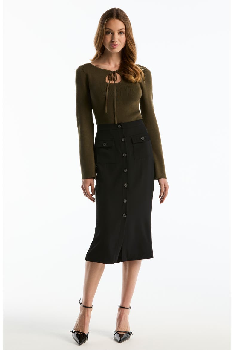 Button Front Midi Skirt, Alternate, color, BLACK