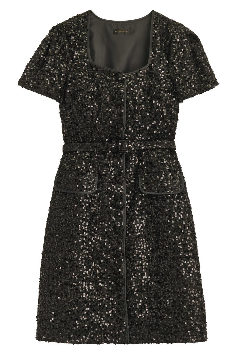 Sequin Belted Button-Up Dress, Alternate, color, BLACK