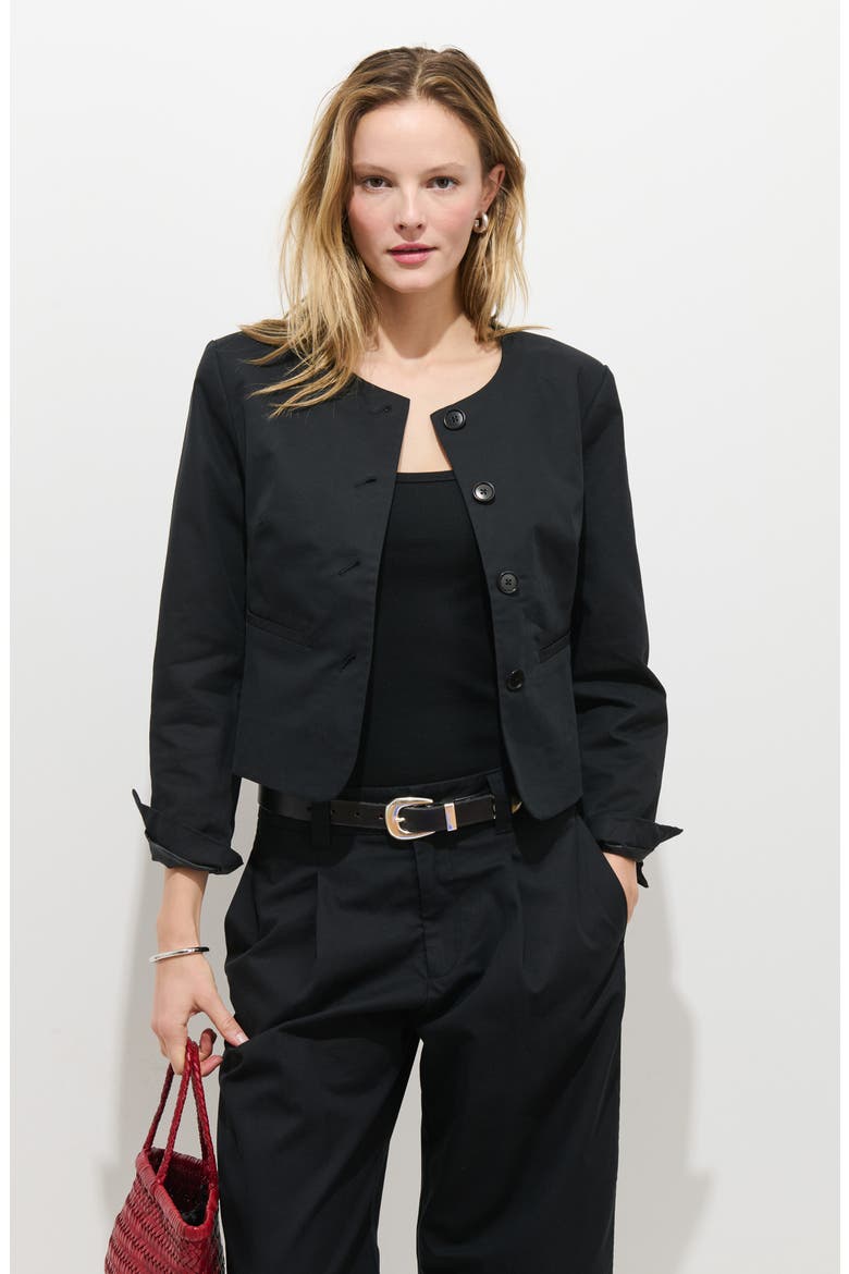 Soho Collarless Cotton & Linen Jacket, Alternate, color, BLACK