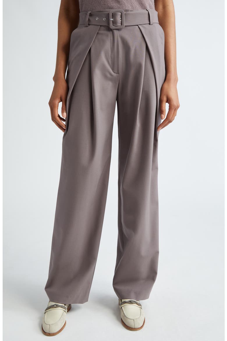 Pleated Stretch Wool Belted Pants, Main, color, VIOLA