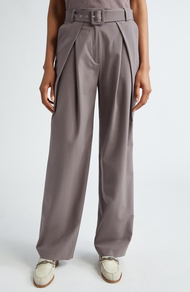 Eleventy Pleated Stretch Wool Belted Pants, Main, color, 