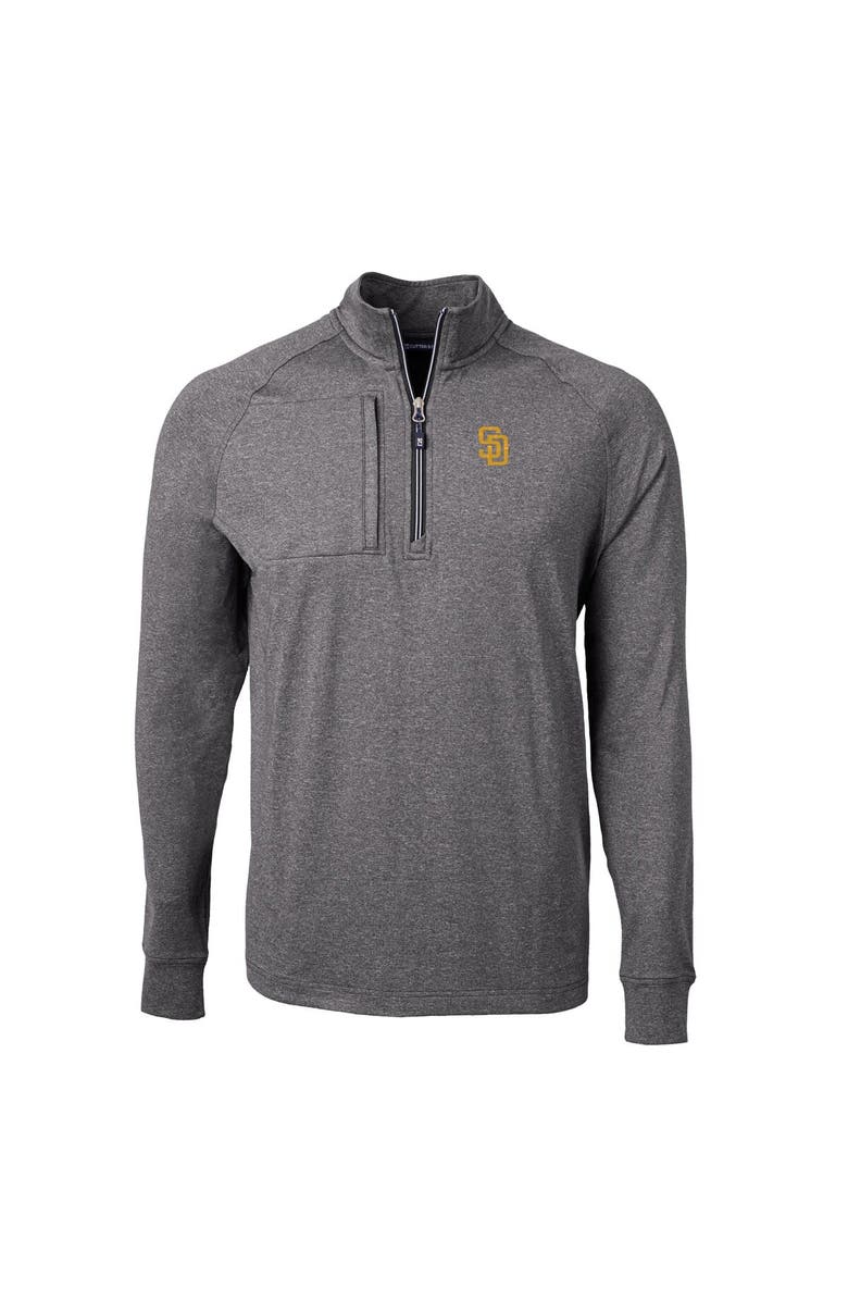 Cutter & Buck Men's Cutter & Buck Heather Black San Diego Padres Adapt Eco Knit Stretch Recycled Quarter-Zip Pullover Top, Alternate, color, Heather Black