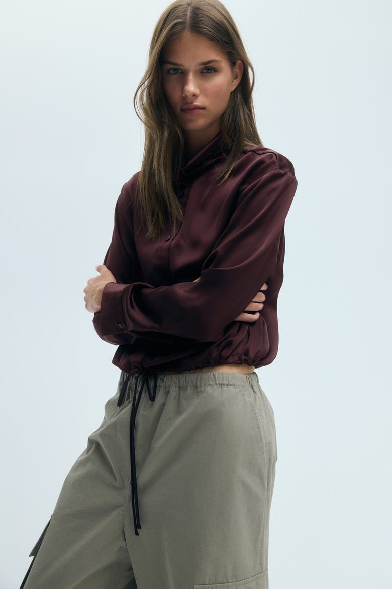 Satin Shirt, Alternate, color, Rust brown