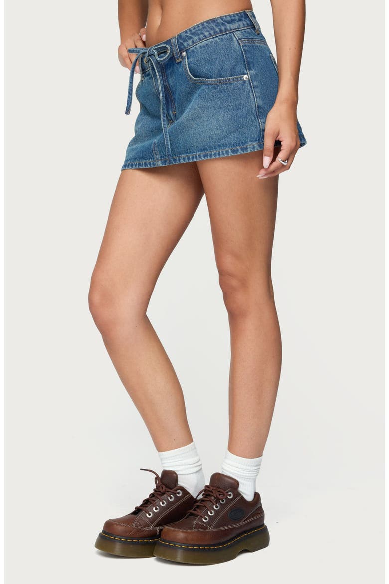 Ziggie Tie Front Denim Miniskirt, Alternate, color, DARK-BLUE
