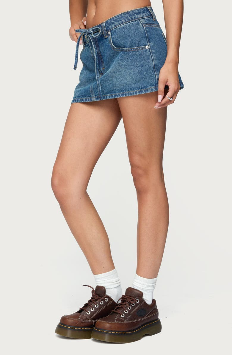 EDIKTED Ziggie Tie Front Denim Miniskirt, Alternate, color, Dark-Blue