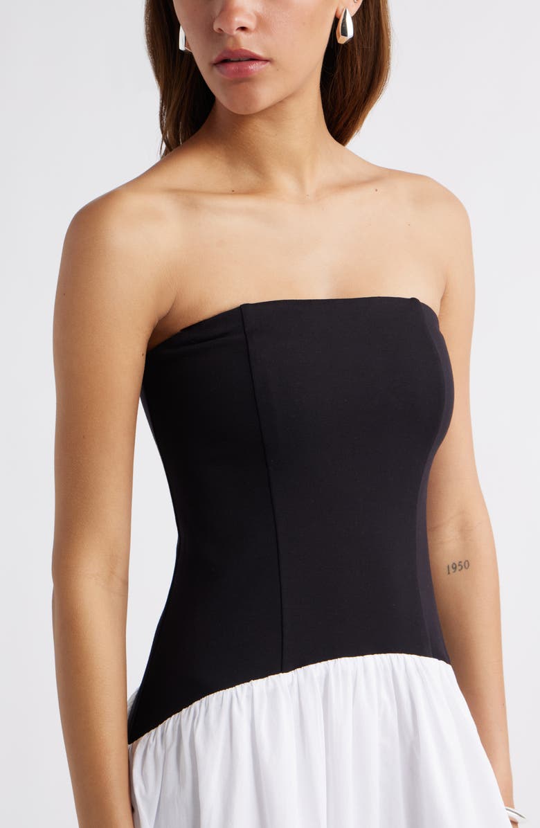 Open Edit Curved Waist Strapless Maxi Dress, Alternate, color, Black- White