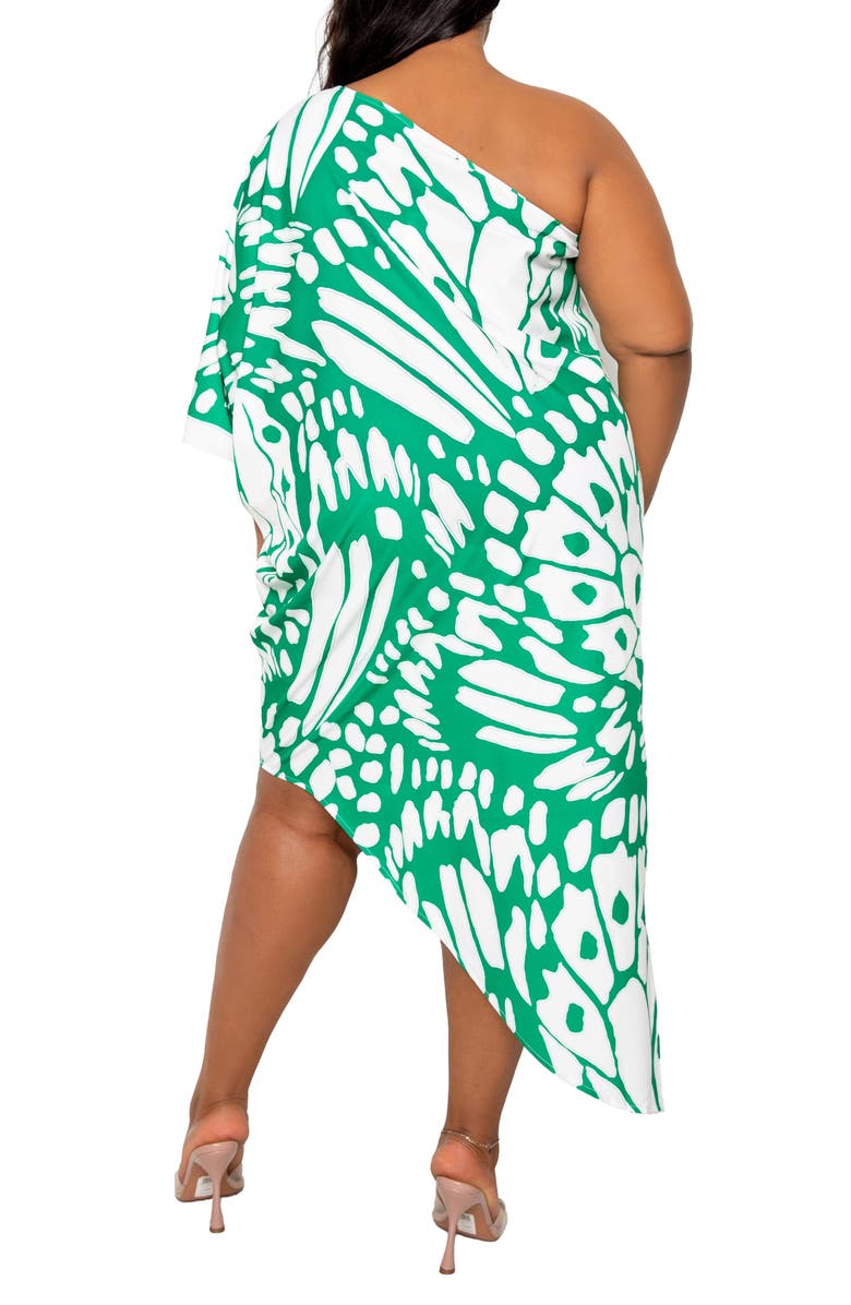 BUXOM COUTURE Butterfly Print Asymmetric One-Shoulder Dress, Alternate, color,