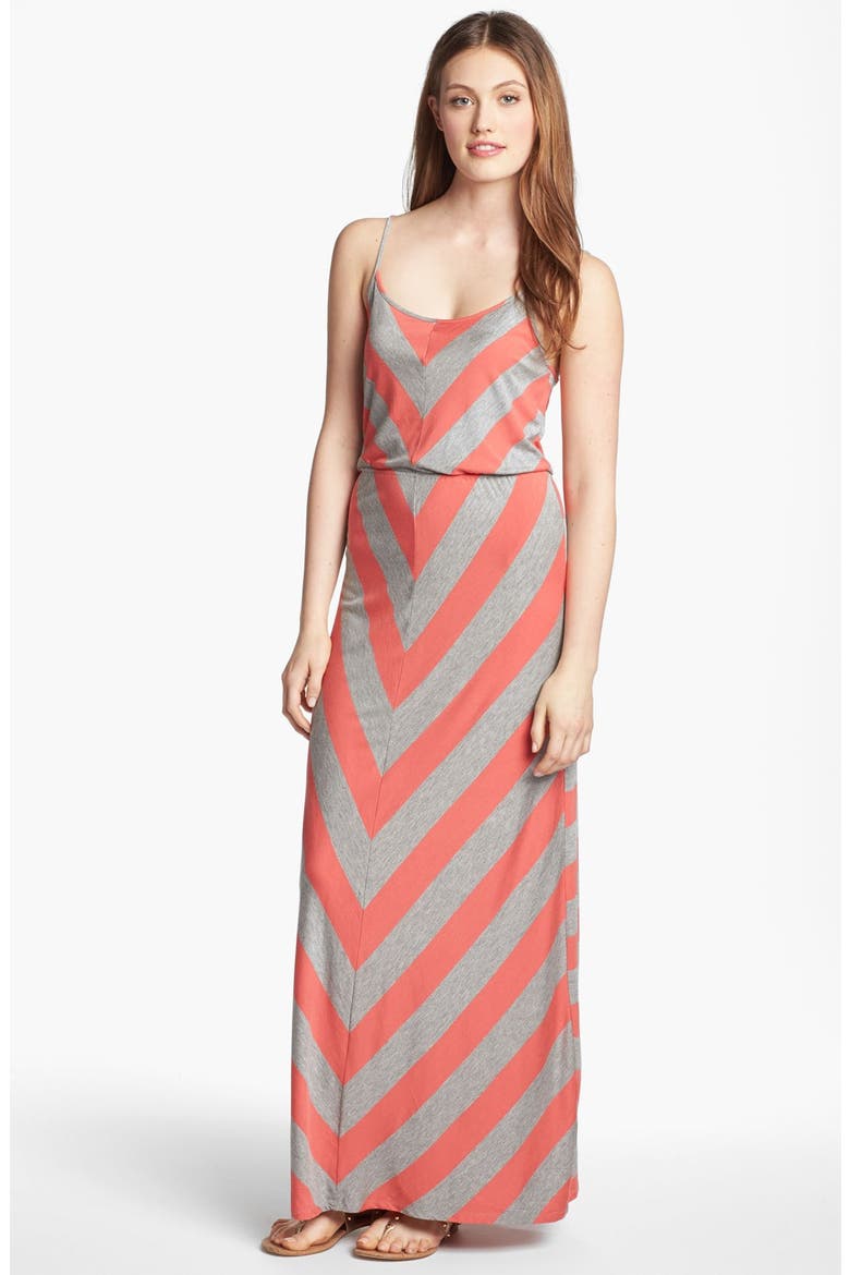 Chevron Stripe Maxi Dress, Main, color, CORAL/ HEATHER GRAY