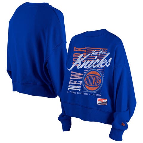 Women's New Era Blue New York Knicks Boxy Throwback Mineral Wash Sweatshirt