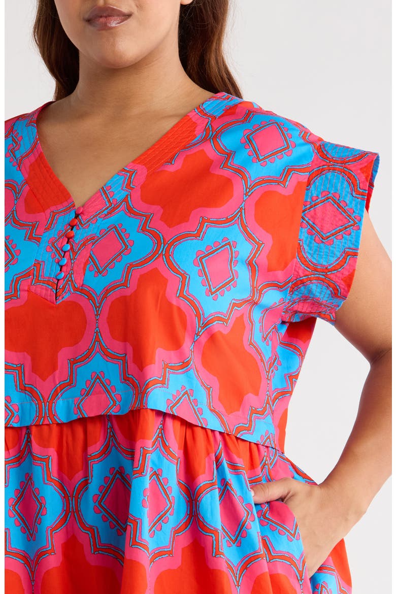 Devany Jolene Abstract Print Cotton Trapeze Dress, Alternate, color, RED/ BLUE/ MULTI