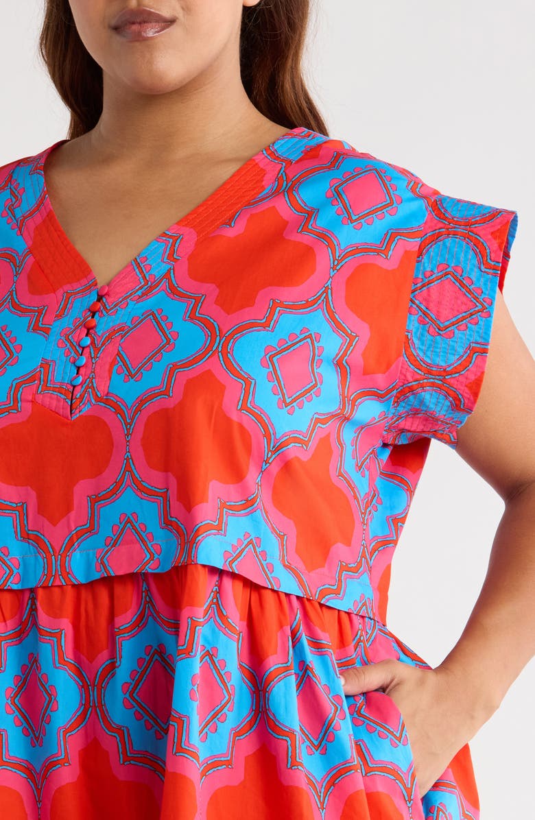 SUGARLIPS Devany Jolene Abstract Print Cotton Trapeze Dress, Alternate, color, Red/ Blue/ Multi