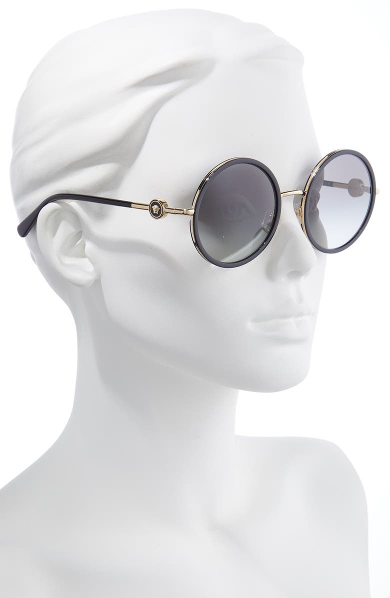 Versace 56mm Gradient Round Sunglasses, Alternate, color, Black/ Grey Gradient