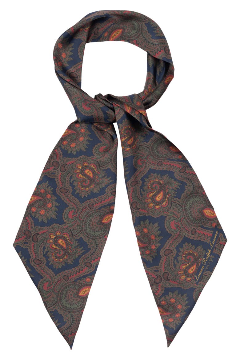 Paisley Silk Skinny Scarf, Main, color, NAVY
