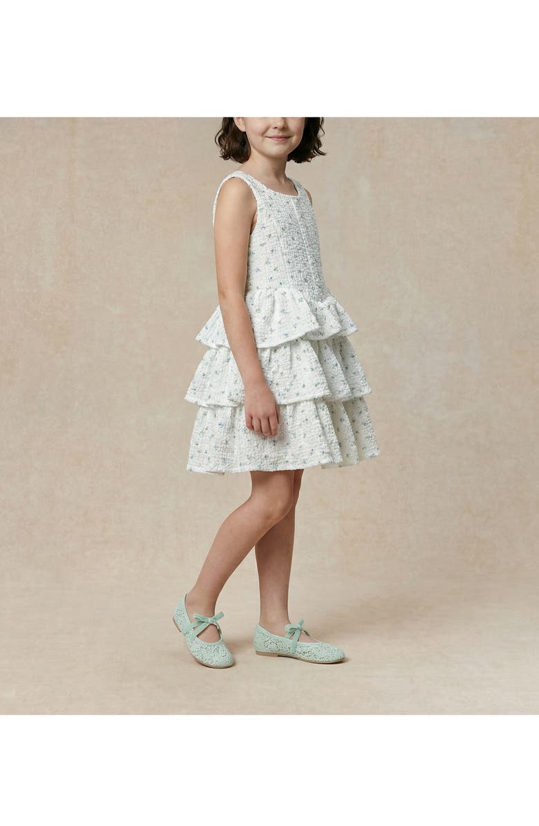 Pippa & Julie Kids' Floral Puckered Tiered Party Dress, Alternate, color, White/ Blue