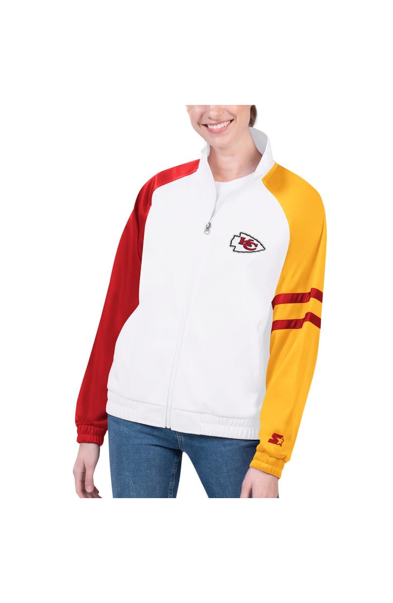 STARTER Women's Starter White Kansas City Chiefs Curve Ball Raglan Full-Zip Track Jacket, Main, color, White