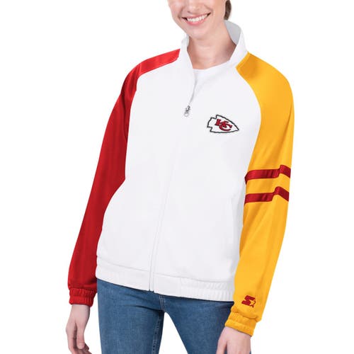 Starter White Kansas City Chiefs Curve Ball Raglan Full-zip Track Jacket In Multi