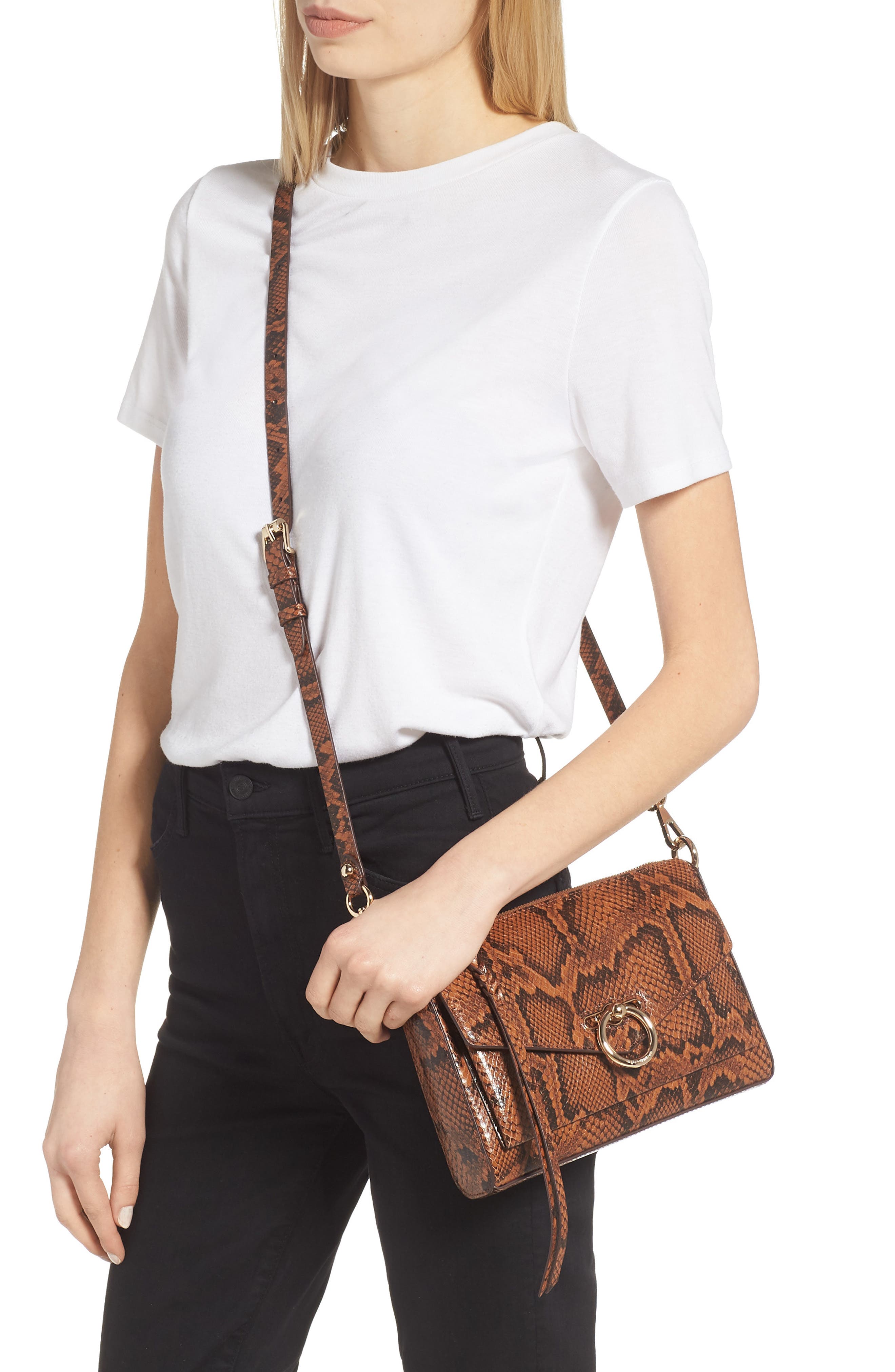 Rebecca Minkoff Jean Mac Snake Embossed Leather Convertible Crossbody Bag, Alternate, color, 