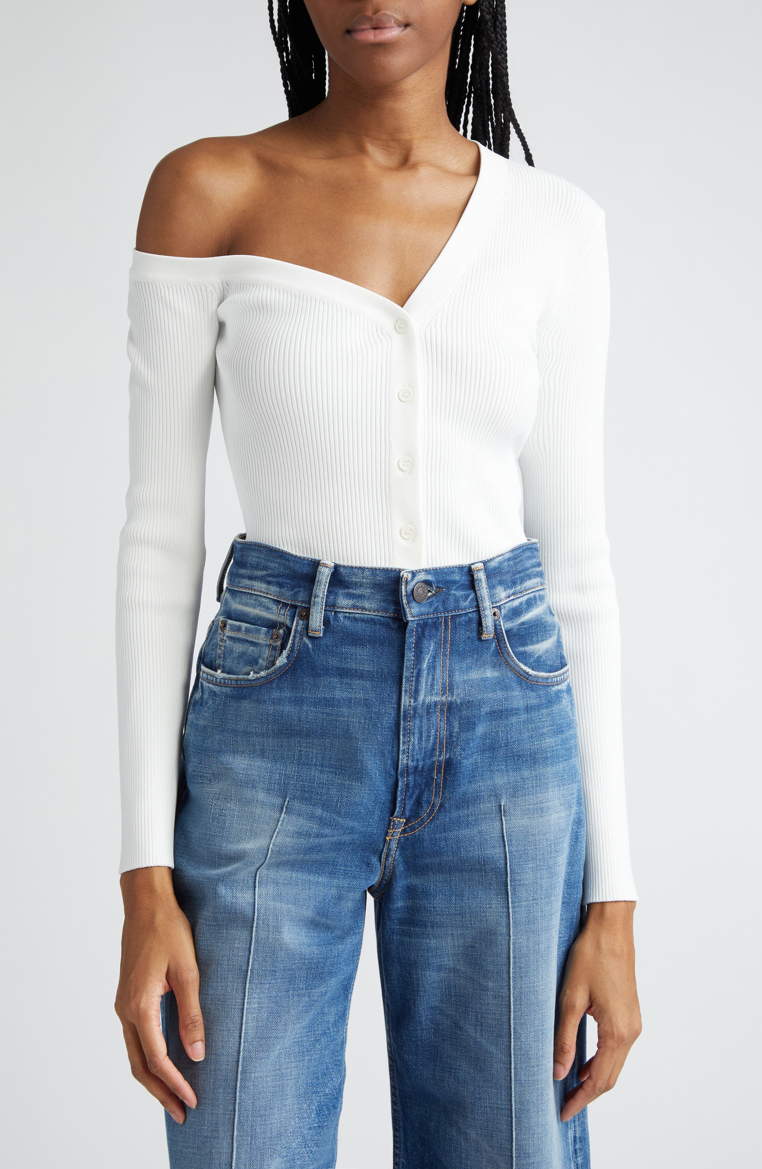 STAUD Craftsman One-Shoulder Rib Cardigan