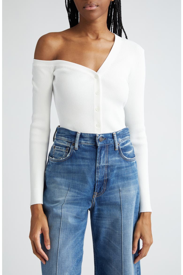 Craftsman One-Shoulder Rib Cardigan, Main, color, IVORY